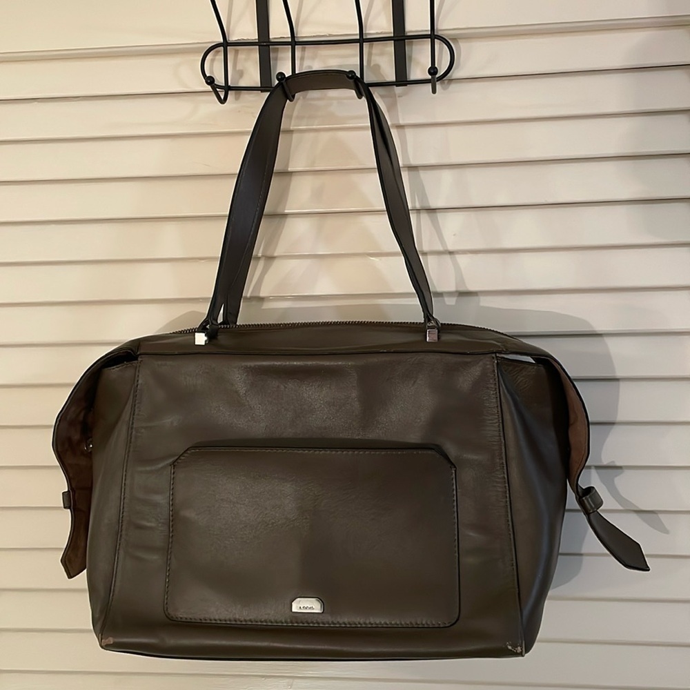 Lodis Amy Geelan Collection Moss Green Zipper Top Satchel Leather Bag